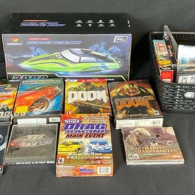 High speed racing boat with assorted pc games collection