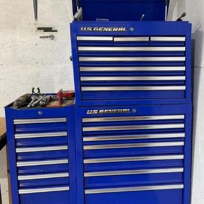 Us general rolling tool chest with side cabinet