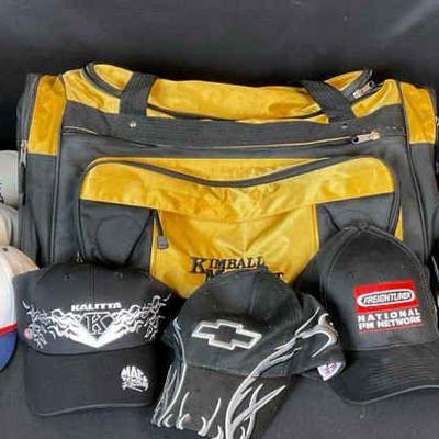Racing hat collection with kimball midwest duffel bag