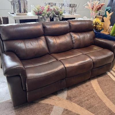 (2) Brown Leather Power reclining Sofa's