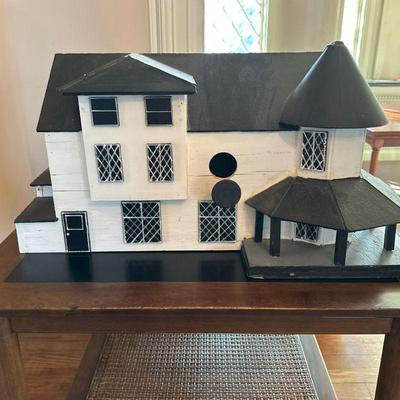 Hand-Crafted Birdhouse | Hand-crafted and hand-painted wooden birdhouse resembling a manor with entry for birds. - h. 13.5 x w. 25 x d....