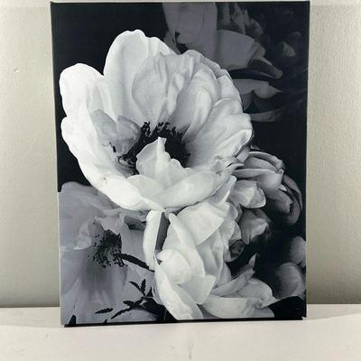 Modern Print - B&W Peony Flowers | Black and white modern print of peony flowers on stretched canvas (no frame) - h. 20 x w. 16 in

