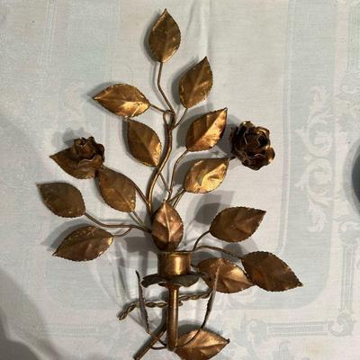 Italian Leaf-Shaped Candlestick Holder | Vintage (1960's) Italian ("Made in Italy") wall mounted candlestick holder with...