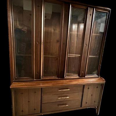 Broyhill China Cabinet | Vintage mid-century modern Broyhill "Saga" walnut china cabinet. n.b. first photo and last three...