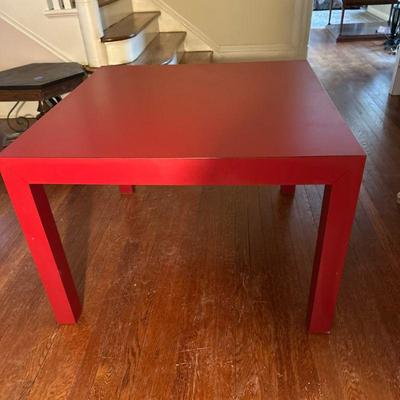 Mid-Century Parson's Table - Red | Mid-century red painted (or laminate) parson's table/dining table. - h. 24 x w. 34 x d. 34 in

