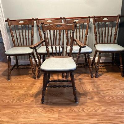 (5pc) Kitchen Chairs & Armchair | Set of five kitchen chairs, including four side chairs and one armchair all with leather-like...