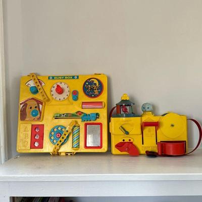 (2pc) Busy Box & Busy Bath Toys | Vintage (1970's) "Busy Box" and "Busy Bath" children's activity toys.

