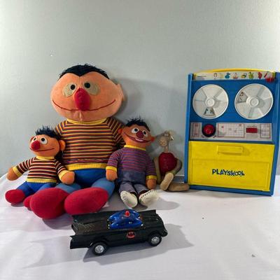 (6pc) Sesame Street & Playskool Toys | Vintage (1980's) collectible Sesame Street and Playskool toys including Ernie plush toys,...