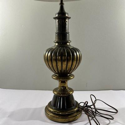 Stiffel Brass Table Lamp | Vintage Hollywood Regency style brass table lamp with lampshade. - h. 35 x w. 6 in

