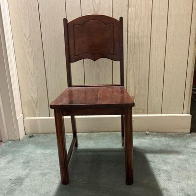 Side Chair with Carved Back Panel | Antique dark wood side chair/desk chair with carved back panel. - h. 33 x w. 16 x d. 15 in

