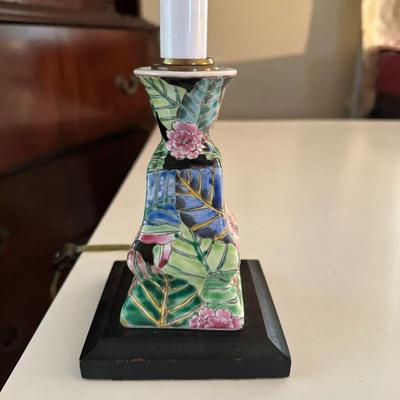 Colorful Chinoiserie Table Lamp | Table lamp featuring a chinoiserie ceramic base of hand-painted leaves and foliage. - h. 19.5 x w. 4.5...