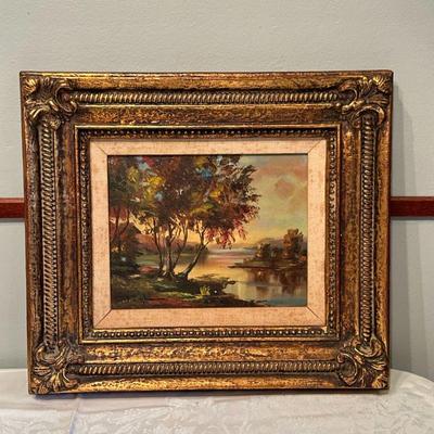 Painting - Landscape "Japanese Garden" | Framed painting of a landscape featuring striking oil paint colors in the foliage and...