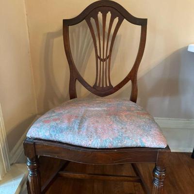 Shield-Back Dining Chair | Shield design backrest dining chair with floral upholstered seat. - h. 37.5 x w. 20 x d. 17.5 in

