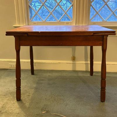 Kitchen Table with Extension Leaves | Antique wooden kitchen table with pull-out extension leaves (with leaves out measures 56"...