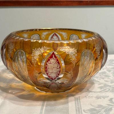 Yellow Lead Crystal Bowl | Vintage yellow lead crystal bowl. - h. 5.75 x dia. 9 in (opening diameter)

