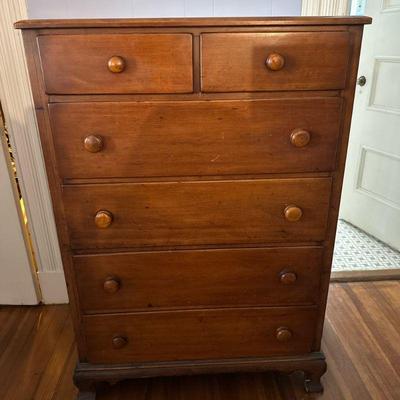 Tall Dresser with Six Drawers | Vintage tall wooden dresser with six drawers, four large and two small. - h. 46 x w. 32 x d. 19 in

