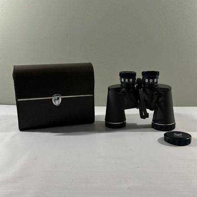 (2pc) Taylor Binoculars & Carrying Case | Vintage Taylor binoculars with lens caps and carrying case. - h. 7.5 x w. 8 in

