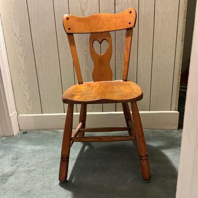 Side Chair with Heart Back Panel | Mid-century modern wooden side chair with heart carving on back panel - h. 33 x w. 17 x d. 16 in

