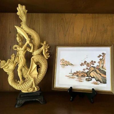 Tw112 vintage asian art sculpture and framed art