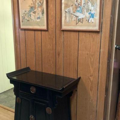 Tw216 asian accent table and two art pieces