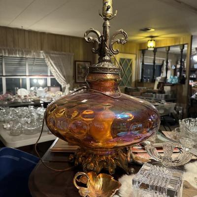 Pink Carnival glass bubble lamp.  3 light possibilities.  All working.  This is a stunner! 