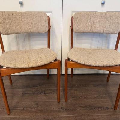 MCM Vintage Danish Modern Teak Dining Chairs, Erik Buch Style - Set 1	