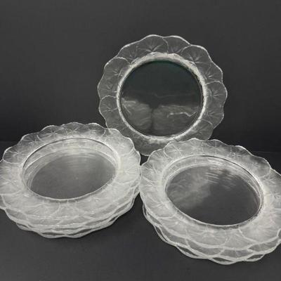 8 Crystal Honfleur Dishes w/ Frosted Geranium Leaf Design - All Signed	