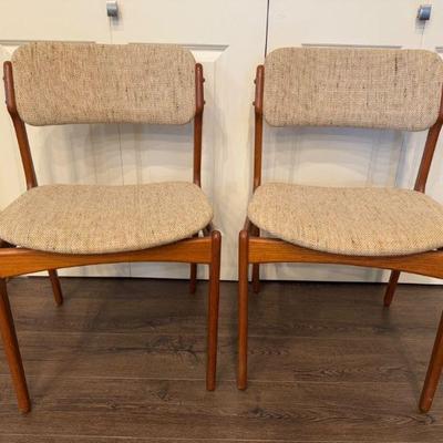 MCM Vintage Danish Modern Teak Dining Chairs, Erik Buch Style - Set 2	