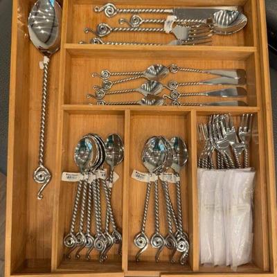 Brand New! World Market Twisted Flatware Set + Bamboo Organizer	