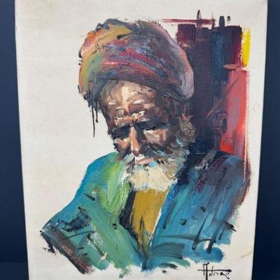 1967 Persian Oil Painting on Canvas – Portrait of an Old Man, Signed	