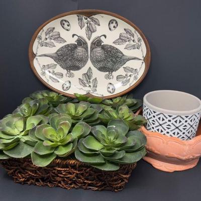 Laura Zindel Quail Platter, Faux Plant, Terracotta & Ceramic Planters	