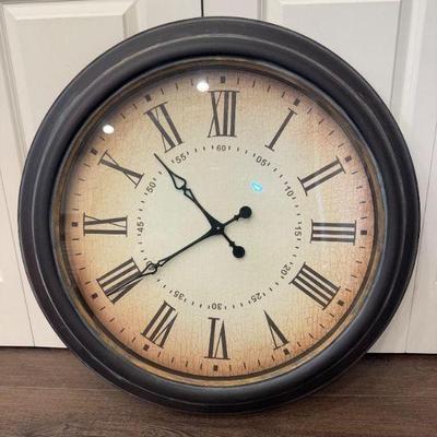 Large Vintage-Style Wall Clock – Roman Numerals, Distressed Finish	