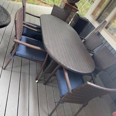 Outdoor Wicker Patio Dining Set – 7-Piece Table & Chair Set + Cushions	