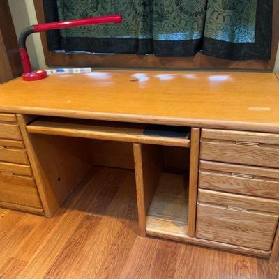 Oversized Solid Wood Executive Desk w/ Drawers, Pull-Out Keyboard Tray	