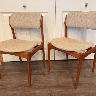 MCM Vintage Danish Modern Teak Dining Chairs, Erik Buch Style - Set 3	