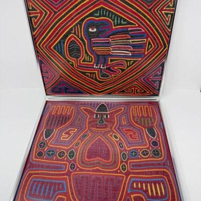 Framed Saint Blaas Islands Mola Textile Art, Handcrafted Kuna Clothing	
