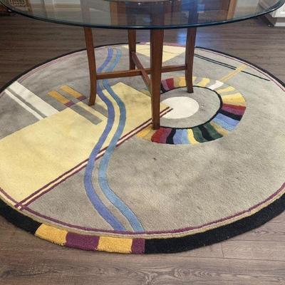 Modern Abstract Round Wool Rug, Geometric Design, Handcrafted in India	