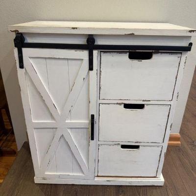 Rustic Farmhouse-Style Cabinet – White Wood Storage w/ Sliding Door	