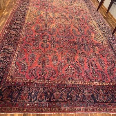 Large Classic Oriental Style Area Rug in Red & Blue Floral Pattern	