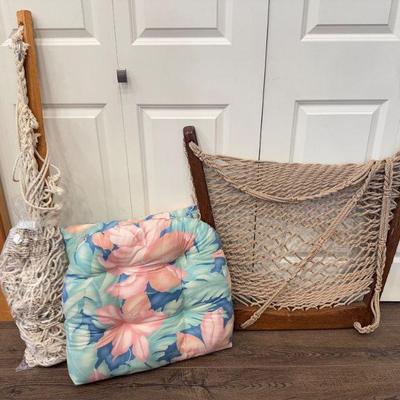 Set of 2 Macrame Hanging Chairs - One Cushioned	