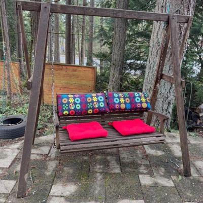 Outdoor Garden Swing Seat w/ Colorful Cushions - Set 1	