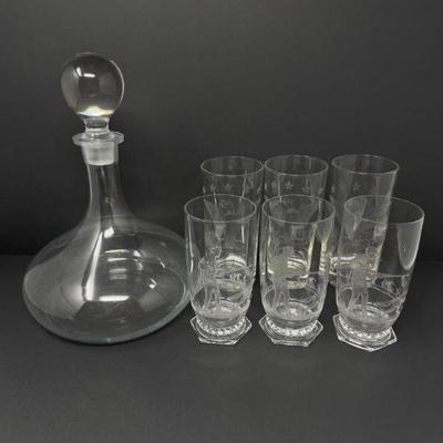 Etched Glass Decanter Set – Antique Hunting Dogs & Eagle Glasses	