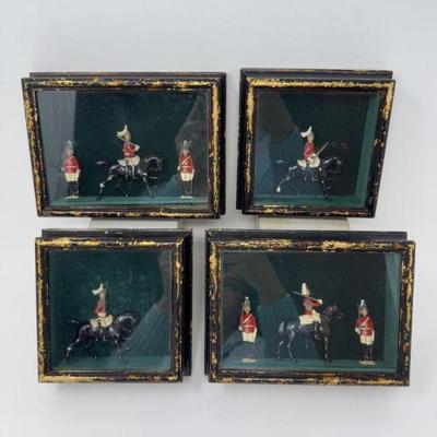 Vintage Shadow Box Set w/ Metal Soldiers on Horseback	