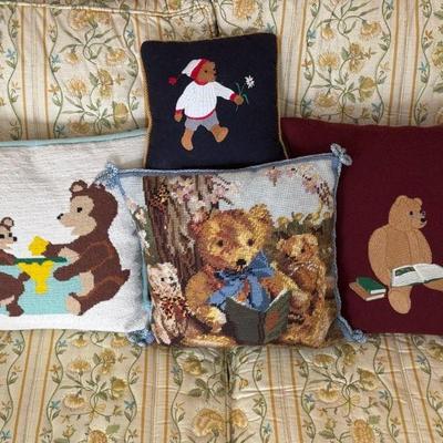 (4) Bear Embroidered Pillows
