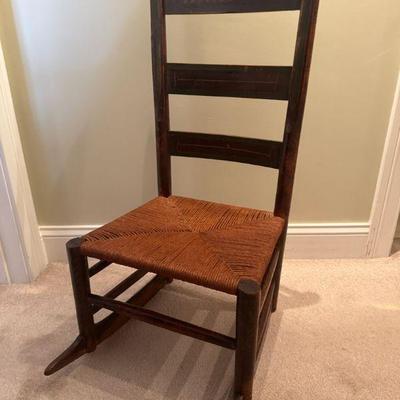 Small Wicker Seat Wooden Rocking Chair

