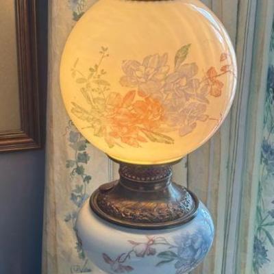 Floral Glass Hurricane Lamp
