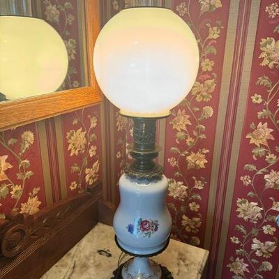 Lovely Tall And Thin Floral Hurricane Lamp
