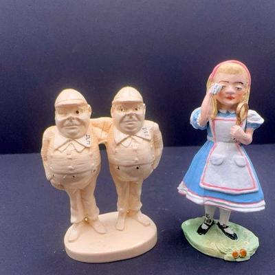 Pewter Painted Alice In Wonderland & Plastic Tweedle Dee And Tweedle Dum
