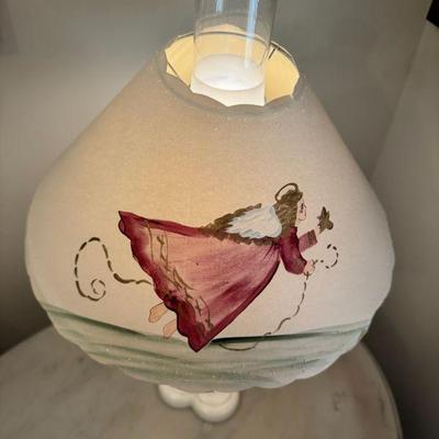 Angelic Shaded Hurricane Lamp with Painted Shade
