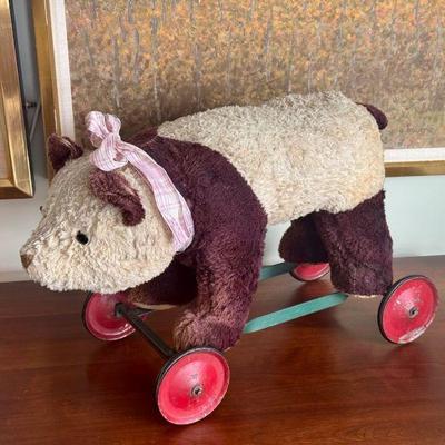 Antique Pull Along Teddy Bear Toy
